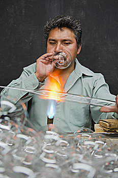 男人,吹,玻璃,米却阿肯州,墨西哥