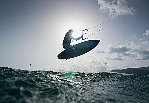 风筝冲浪,板,半空,塔里,安达卢西亚,西班牙