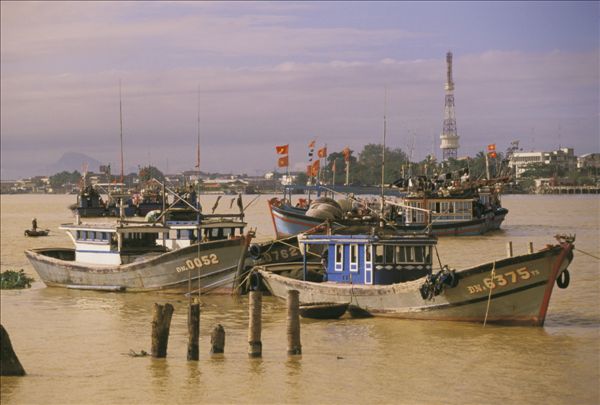 越南,岘港,渔船,河