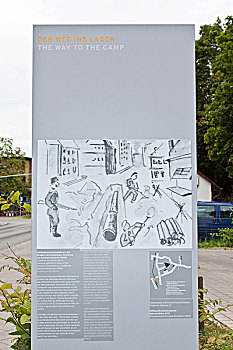 牌匾,奥拉宁堡,展示,路线,萨克森豪森,专注,露营,勃兰登堡,德国,欧洲