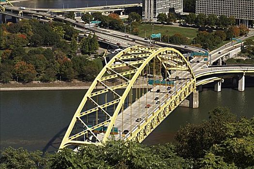 桥,俯视,河,匹兹堡,宾夕法尼亚,美国