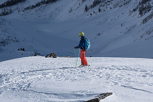 滑雪,注视,道路,积雪,山谷,遥远,位置,阿尔卑斯山