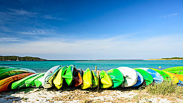 独木舟,海滩,博尼法乔,科西嘉岛,法国