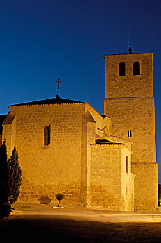 高校,教堂,15世纪,世纪,黄昏,贝尔蒙特,昆卡省,西班牙,欧洲