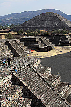靠近,墨西哥城,墨西哥,特奥蒂瓦坎,遗迹,太阳金字塔,风景,上面,月亮金字塔