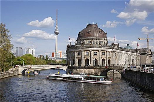 船,施普雷河,正面,博物馆,岛屿,电视塔,柏林,德国,欧洲