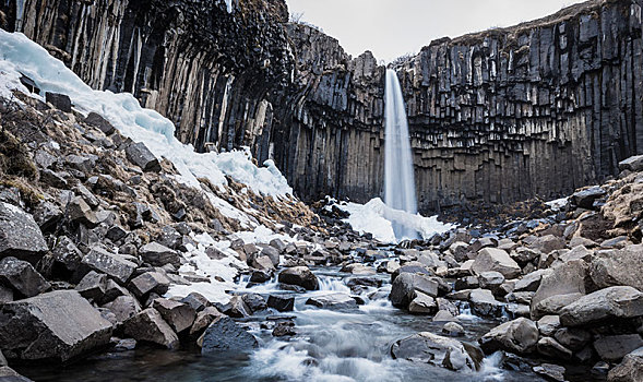 史瓦提瀑布,瀑布,黑色,河,玄武岩,柱子,斯卡夫塔菲尔国家公园,南方,区域,冰岛,欧洲
