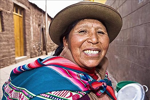 肖像,中年,女人,微笑,秘鲁