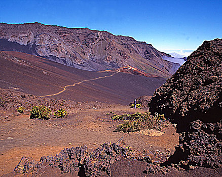 夏威夷,毛伊岛,哈莱亚卡拉国家公园,哈雷阿卡拉火山口,火山,荒漠景观,景色