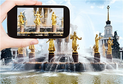 游客,照片,喷泉,莫斯科