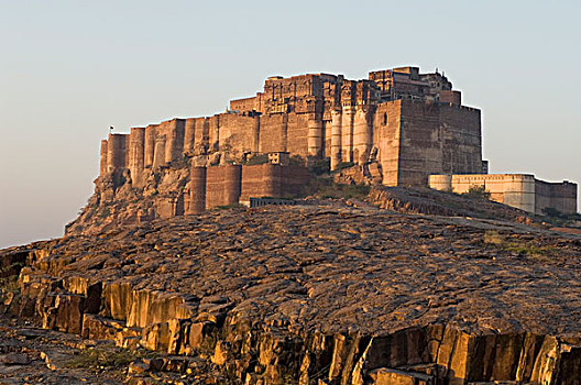 仰视,堡垒,梅兰加尔堡,拉贾斯坦邦,印度