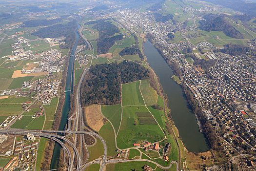 卢塞恩市,高速公路,立体交叉路,瑞士,航拍