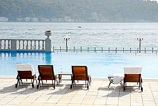 太阳,躺椅,游泳,游泳池,宫殿,凯宾斯基,奢华,酒店,博斯普鲁斯海峡,比锡达斯,地区,伊斯坦布尔,土耳其