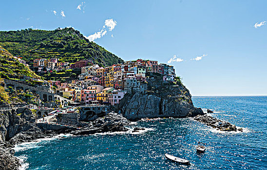 彩色,房子,悬崖,马纳罗拉,里奥马焦雷,五渔村,拉斯佩齐亚,利古里亚,意大利,欧洲
