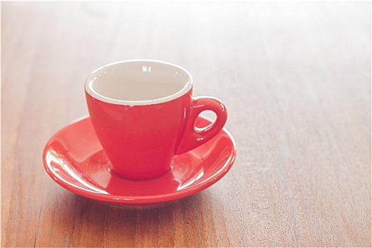 红色,咖啡杯,木桌子