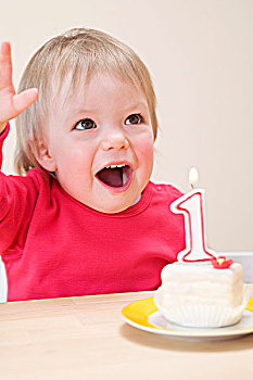 小,女孩,一岁生日,蛋糕