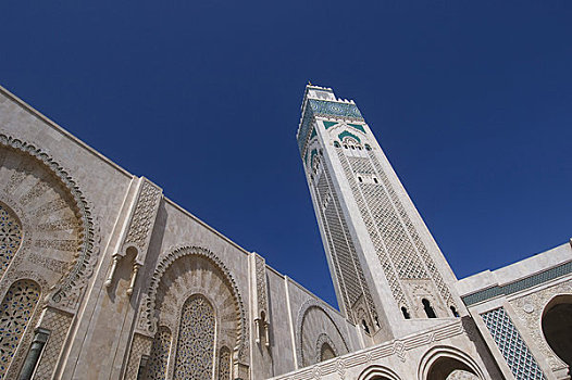 摩洛哥,卡萨布兰卡,哈桑二世清真寺,尖塔