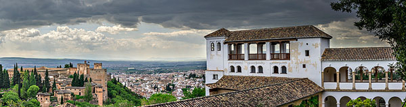 轩尼洛里菲花园,颐和园,阿尔卡萨瓦城堡,左边,格拉纳达,安达卢西亚,西班牙,欧洲