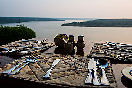 就绪,桌面布置,餐馆,高处,联系,乔治湖,爱德华湖,伊丽莎白女王国家公园,乌干达