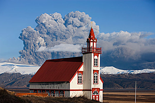教堂,喷发,背景,冰岛
