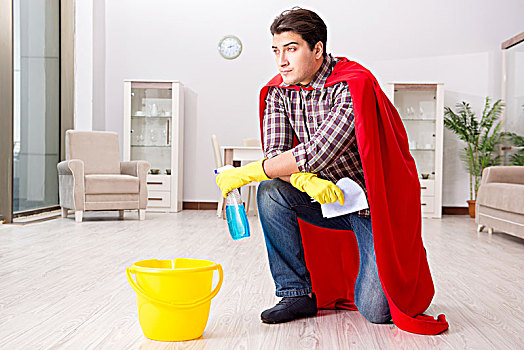 超级英雄,丈夫,清洁,地面,在家
