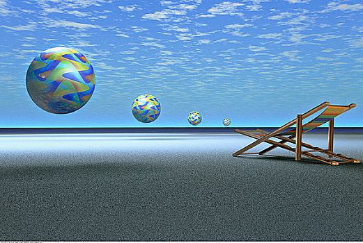 沙滩椅,海滩,漂浮,球体