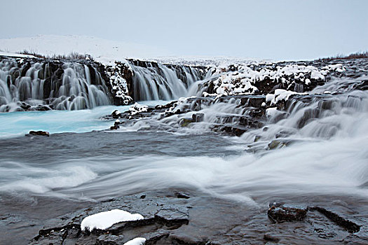 瀑布,冬天,南方,区域,冰岛,欧洲