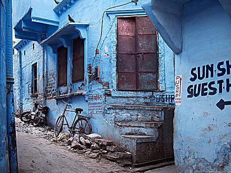 传统,蓝色,墙,房子,老,地区,印度