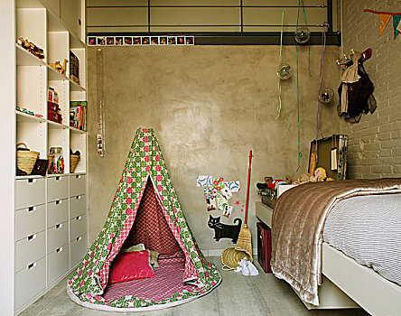 棚屋帐篷,柜橱,床,现代,童房