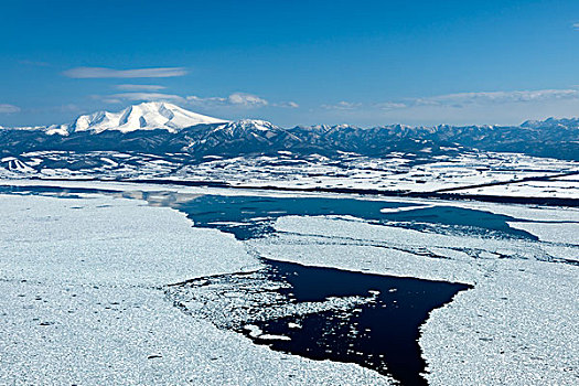 浮冰,山,鄂霍次克海