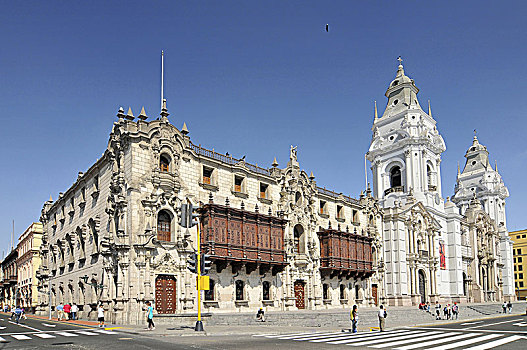 秘鲁,利马,广场,阿玛斯,大教堂