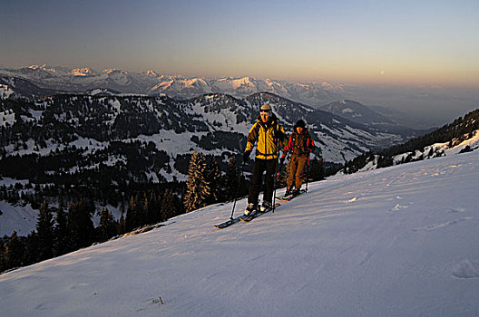 女人,滑雪,旅游,山,阿尔卑斯山,巴伐利亚,德国