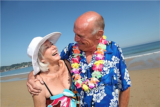高兴,老年,夫妻,热带沙滩