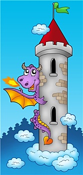 紫色,龙,城堡,塔