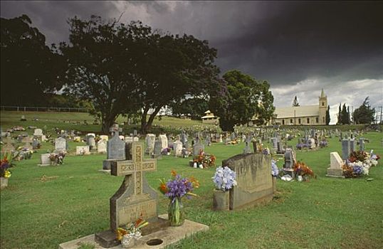 墓地,教堂,风景,毛伊岛,夏威夷,美国