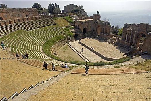 希腊人,剧院,三世纪,圆形剧场,陶尔米纳,西西里,意大利