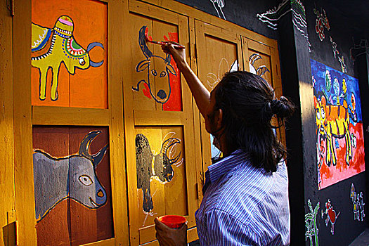 学生,艺术,达卡,大学,制作,准备,庆贺,新年,节日,孟加拉,2009年