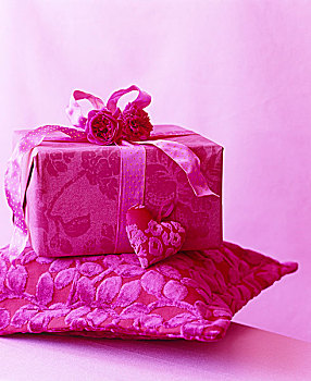 特写,礼物,粉色,图案,纸,装饰,相配,丝带,花