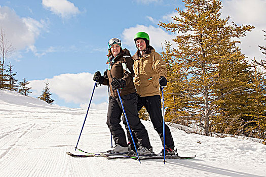 伴侣,滑雪,山,赤鹿,艾伯塔省,加拿大