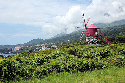 风车,海岸,皮库岛,葡萄牙
