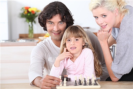 家庭,玩,下棋