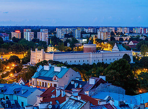 风景,上方,老城,城堡,黄昏,卢布林,波兰,欧洲