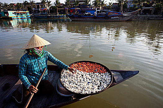 越南,会安,船,女人,干燥,商品