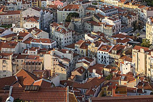 葡萄牙,里斯本,俯视,内城,建筑,屋顶