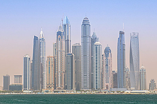 全景,现代,摩天大楼,迪拜,码头,手掌,岛屿,阿联酋