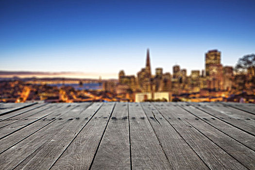 老,木地板,城市,旧金山,天际线