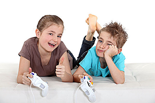 孩子,玩,电脑游戏