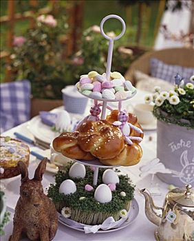 复活节彩蛋,面包,商品,早餐桌
