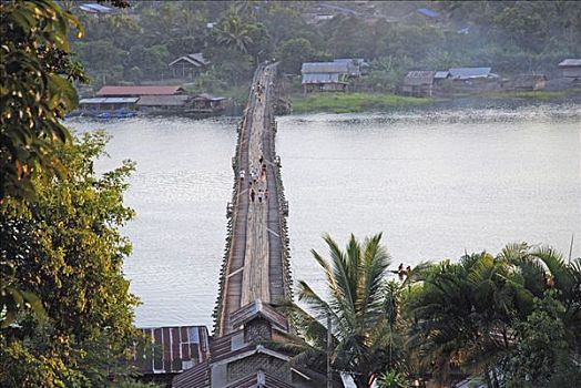 桥,木桥,泰国,亚洲
