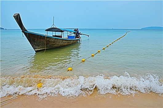 传统,泰国,老,长尾船,透明,水